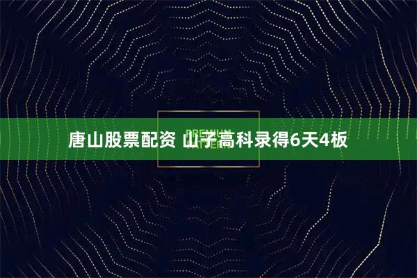 唐山股票配资 山子高科录得6天4板